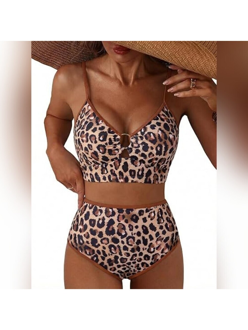 NWOT Herseas Two Piece O Ring Adjustable Strap High Waisted Swimsuit, Medium